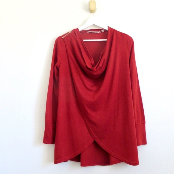 NEW! Soft Surroundings Cowl Neck Draped Sweater Zipper Shoulder Burnt Orange XS - Picture 1 of 7